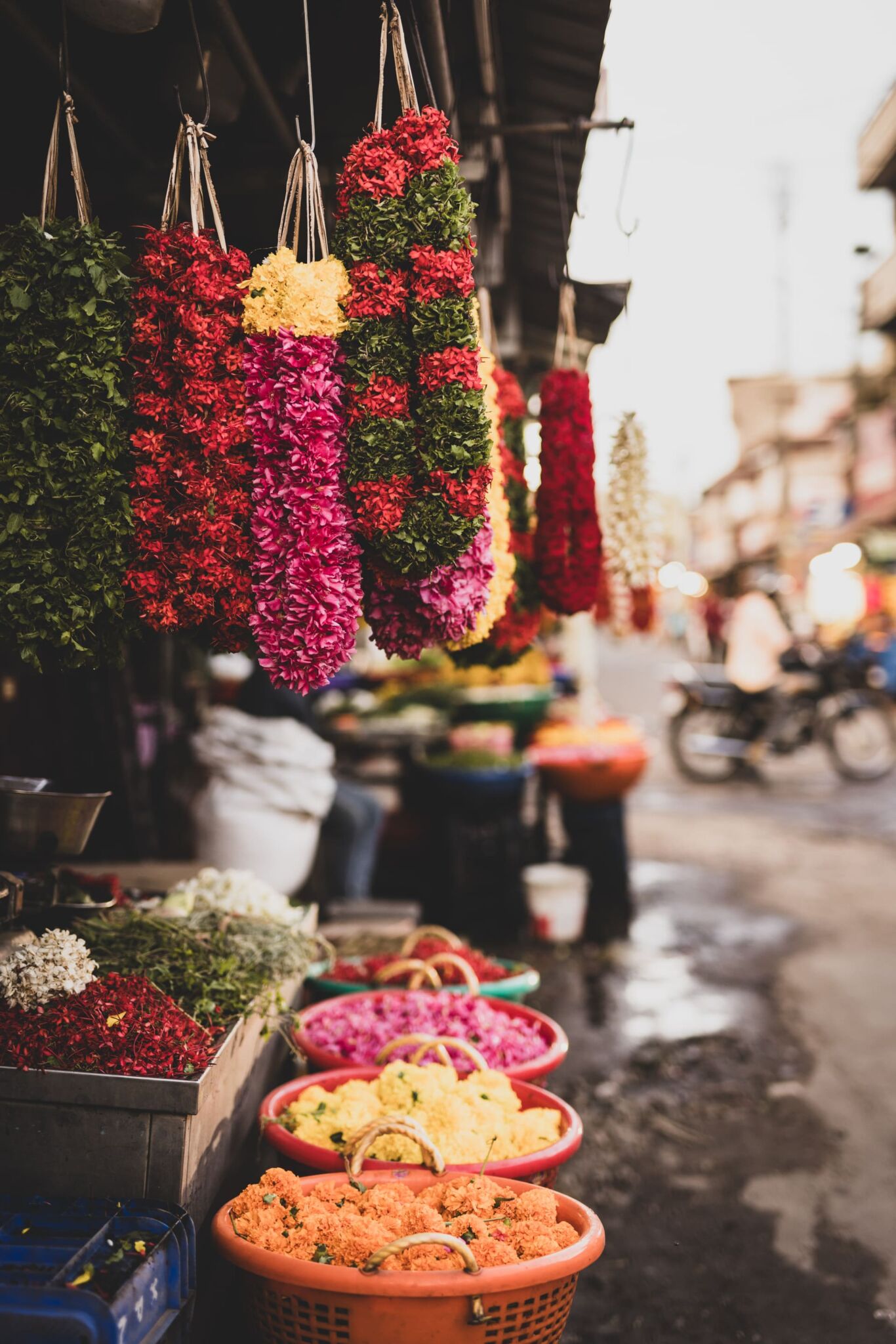 épices et colliers de fleurs en inde lors de la retraite de sadhana life center